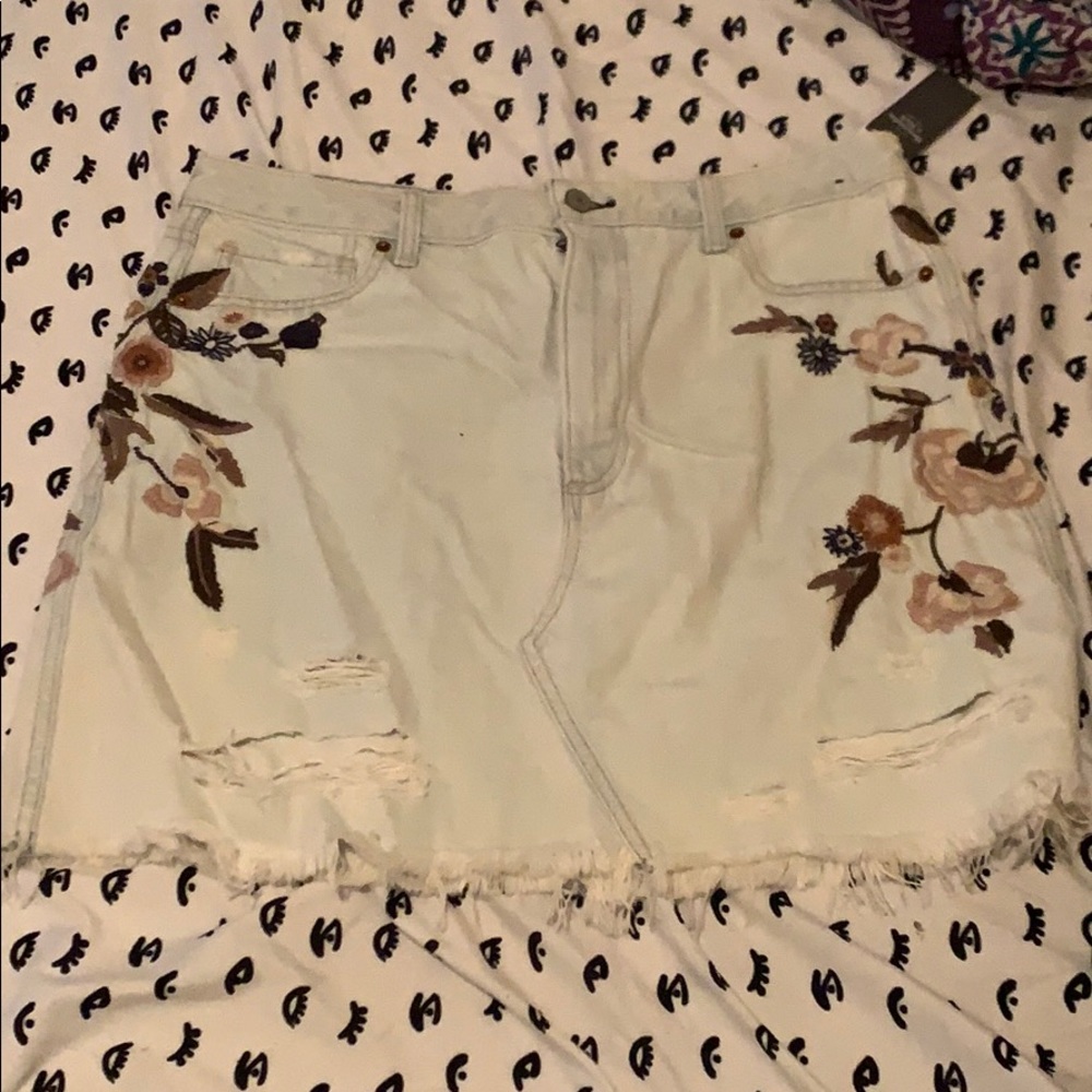embroidered jean skirt